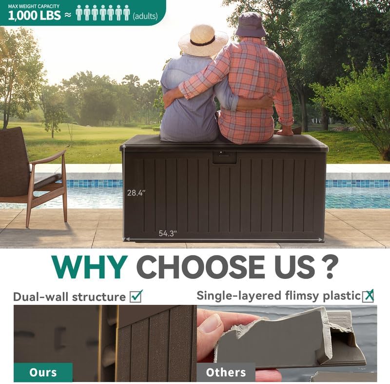 YITAHOME XL 150 Gallon Large Deck Box,Outdoor Storage for Patio Furniture Cushions,Garden Tools,Waterproof,Lockable (Black)