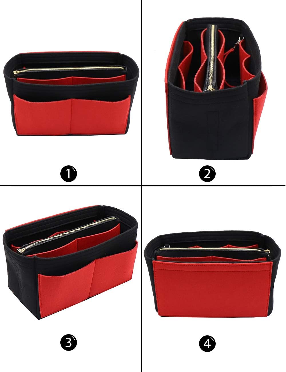 LEXSION Felt Purse Bag Organizer Insert with zipper Bag Tote Shaper Fit Speedy Neverful PM MM