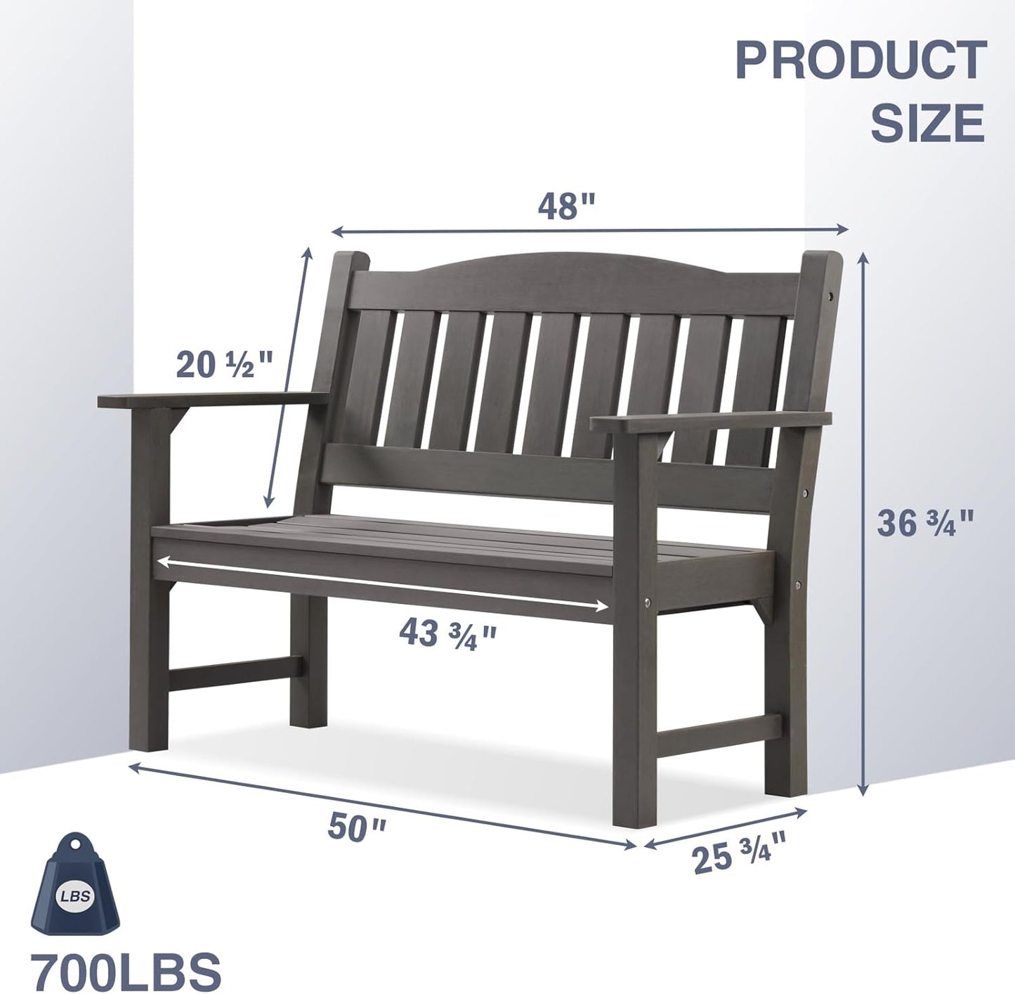 Psilvam 2-Person Outdoor Memorial Bench, All-Weather Poly Lumber Garden Bench, Rot-Resistant Outdoor Patio Bench for Park,Porch,and Church(Grey)