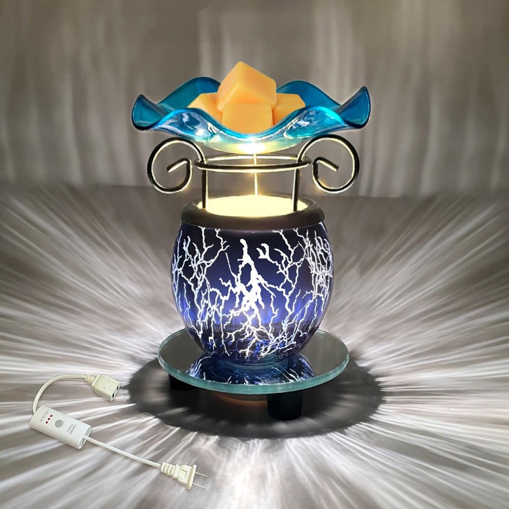 HUNANBANG Electric Oil Warmer Scented Wax Warmer with Auto Off Timer Candle Wax Melt Warmer Wax Melter Fragrance Wax Burner (Lightning-Blue)