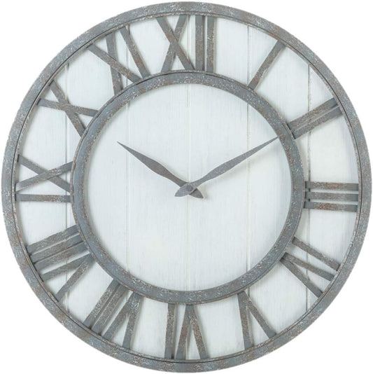 Oldtown Farmhouse Metal & Solid Wood Noiseless Wall Clock (Whitewash, 18-inch)