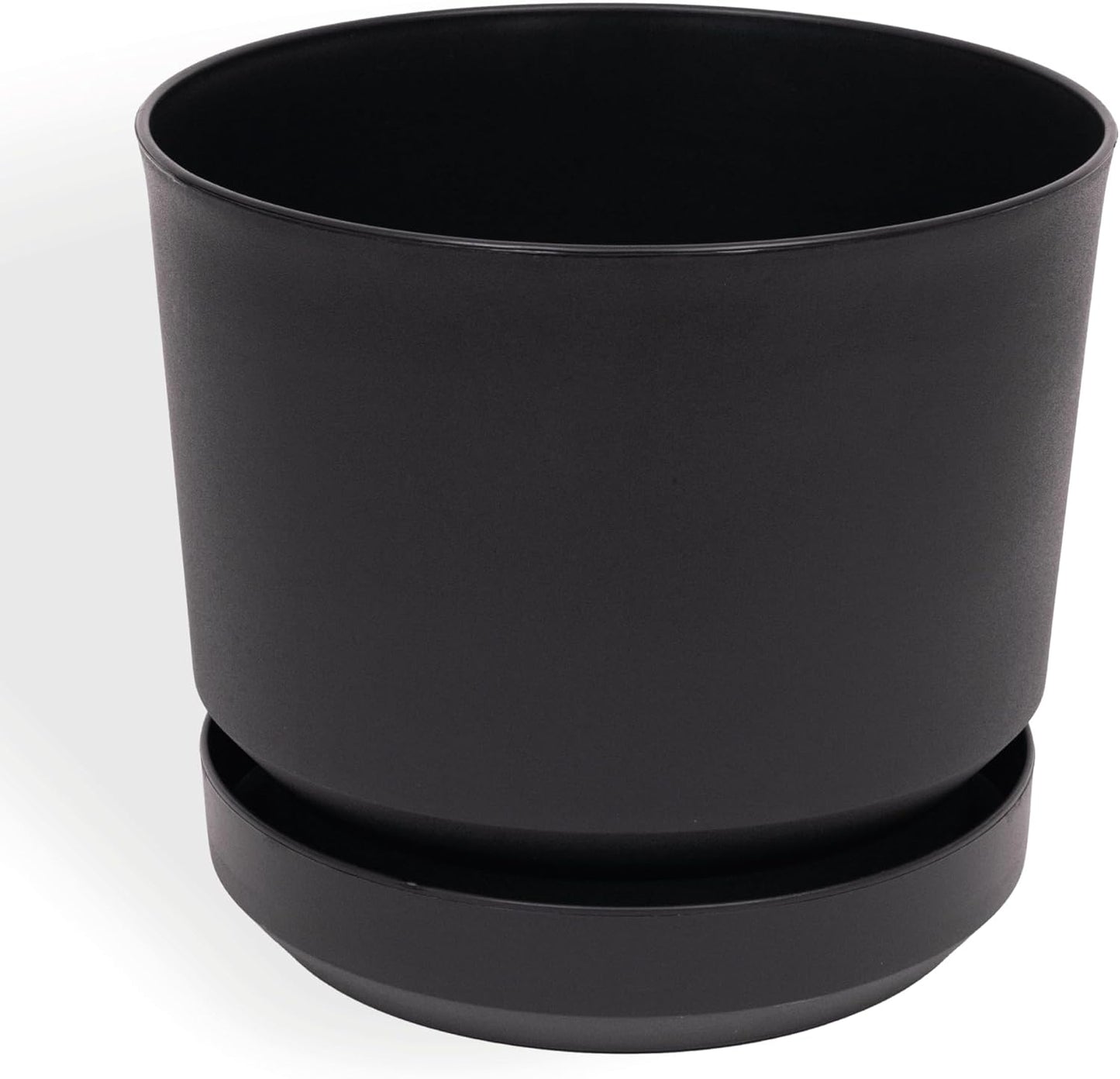 Elly Décor 8 inch Plastic Cylinder Planter Pot with Self-Watering Saucer and Drainage Hole,Lightweight & Extremely Durable, 8"x 8", Black
