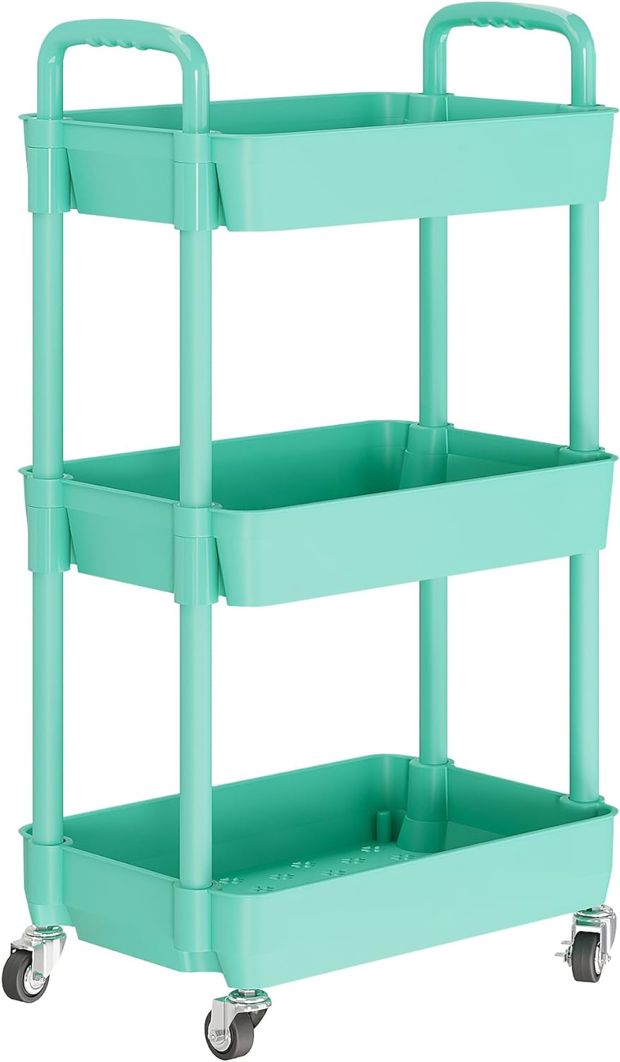 Laiensia 3-Tier Rolling Cart with Wheels,Multifunction Utility Storage carts, Kitchen Storage Organizer,Mobile Shelving Unit for Bathroom,Laundry,with Classified Stickers,Green