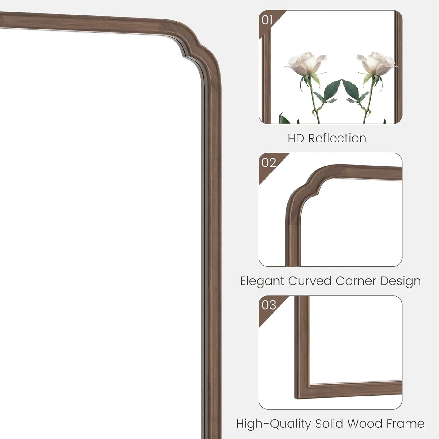 WallBeyond Wooden Framed Wall Mirror, Natural Wood Bathroom Vanity Mirror for Entryway, Living Room or Bedroom Home Decor Vertical or Horizontal Hanging [24" x 36" Walnut Color]