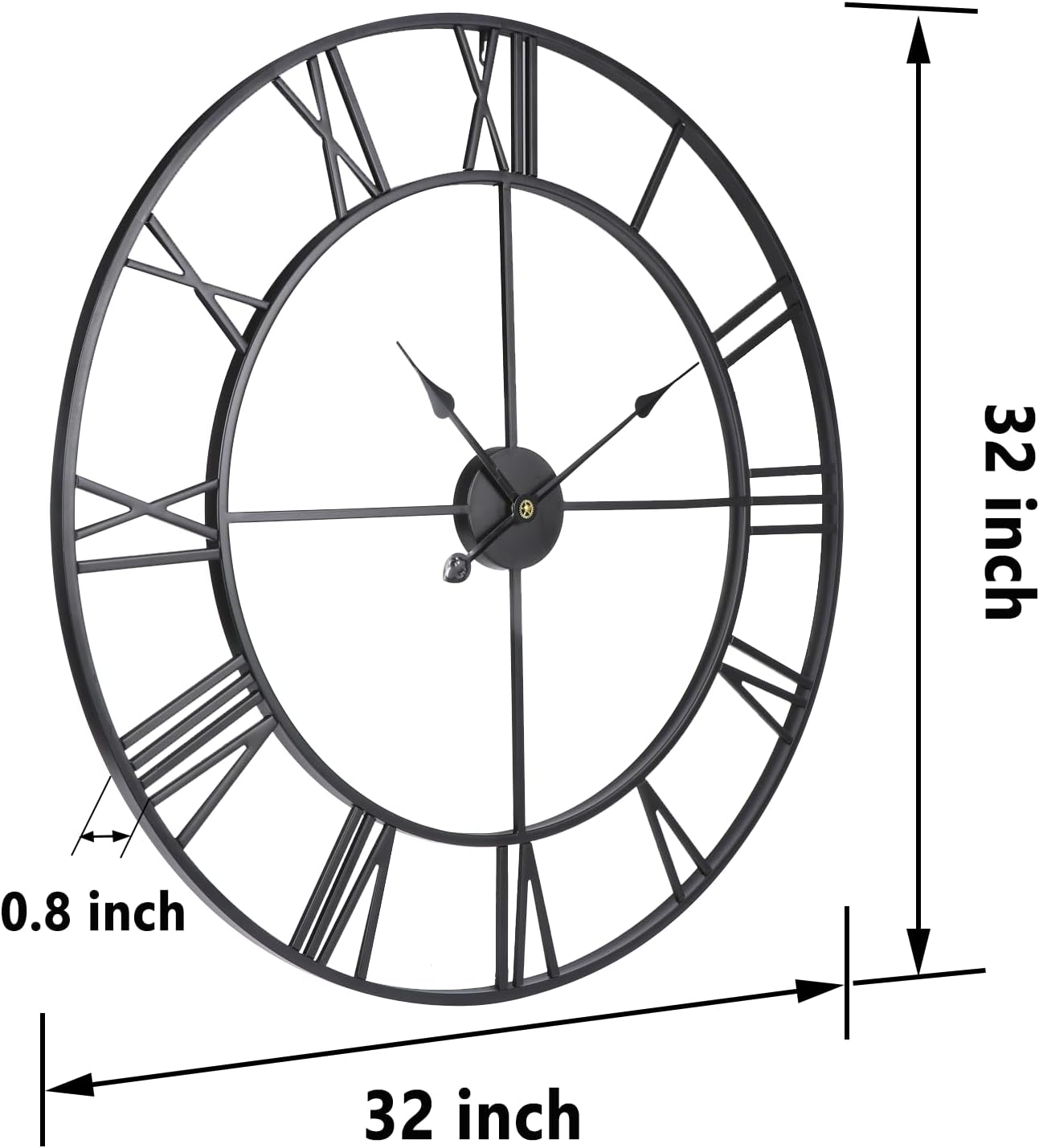 Tatub 32 Inch Large Wall Clock for Living Room Decor, Roman Numeral Modern Round Decorative Metal Large Wall Clock for Bedroom and Kitchen, Silent, Non Ticking, Battery Operated