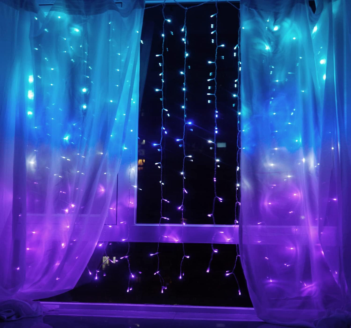 Curtain Fairy Lights Teal Blue Purple Ombre with Remote, Led String Lights for Girls Room Mermaid Unicorn Twinkle Wall Hanging Frozen Turquoise Lavender Lilac