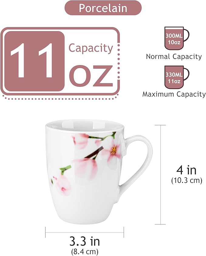 VEWEET Coffee Mugs Set of 6, 11 OZ Coffee Cups Set with Handle, Floral Mug Sets Ceramic Cup Set for Kitchen, Microwave & Dishwasher Safe, Series ANNIE