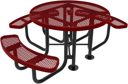 Coated Outdoor Furniture Heavy-Duty Portable ADA-Compliant Outdoor Picnic Table with Umbrella Hole, Expanded Metal Patio Dining Furniture Made in America (46" Round Top, Textured Burgundy)