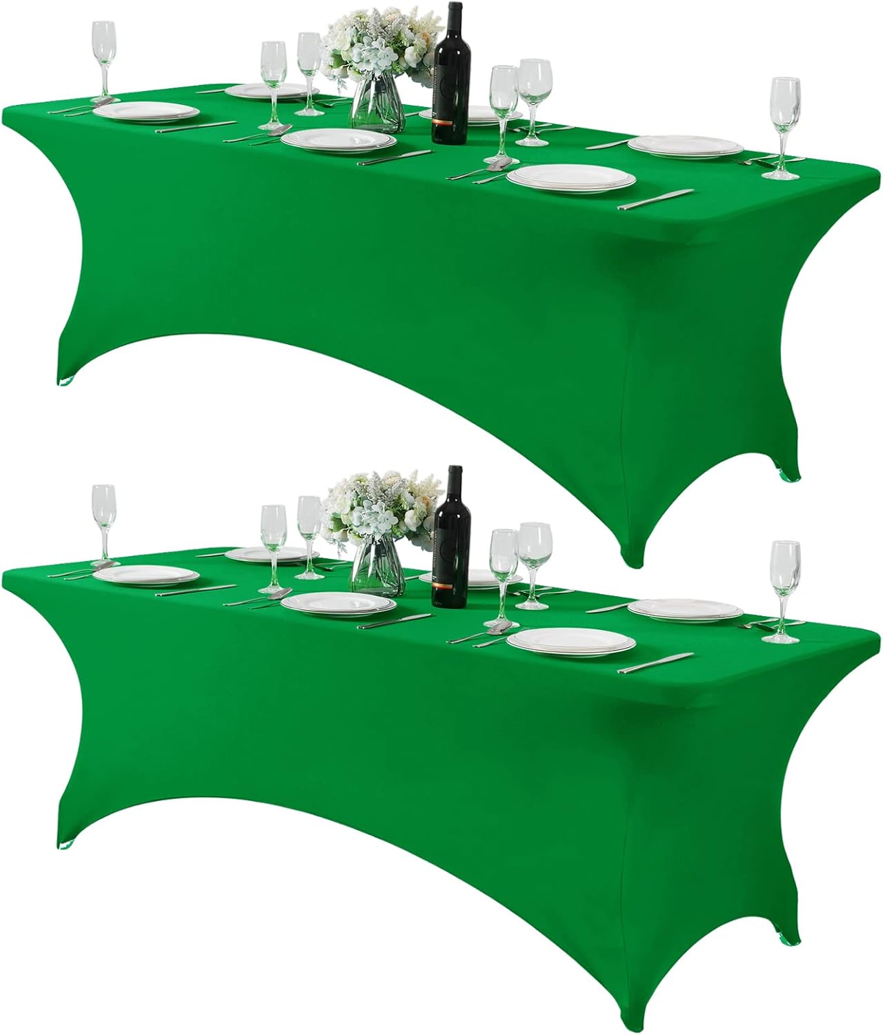 2Pack Spandex Table Cover for 8FT or 4ft or 6ft Table Universal Fitted Stretch Tablecloth for Party, Banquet, Wedding and Events-Emerald