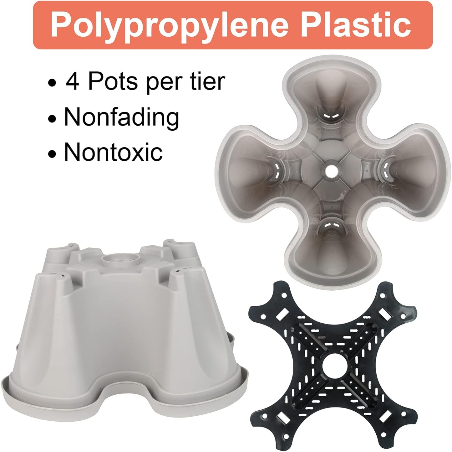 DUNCHATY Stackable Planter, Vertical Garden Planter with Wheels and Tools, Self Watering Strawberry Planter Indoor/Outdoor 3 Tier Herb Planter Pots for Growing Vegetables and Succulents,Gray