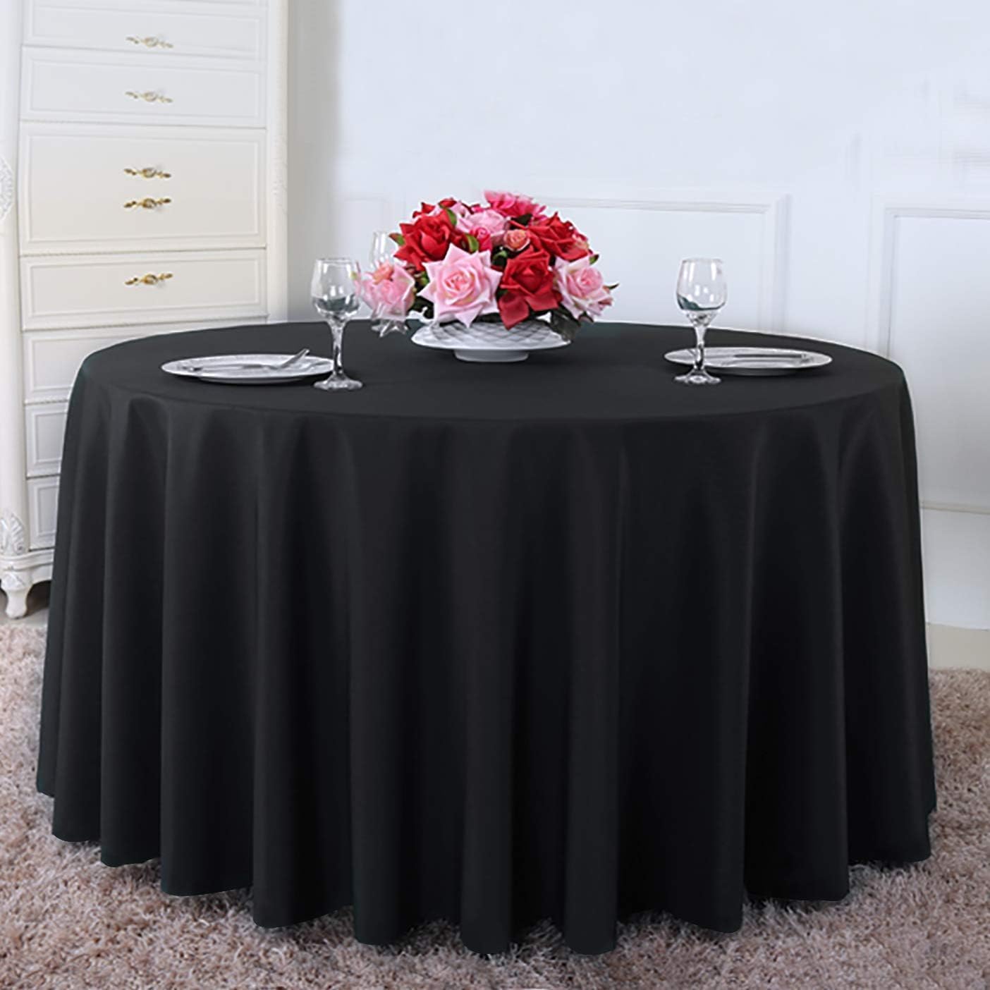 Surmente 120 inch Round Tablecloths -5 Pack Black Round Table Cloths, Polyester Fabric Table Covers for Wedding, Party, Banquet, or Restaurant