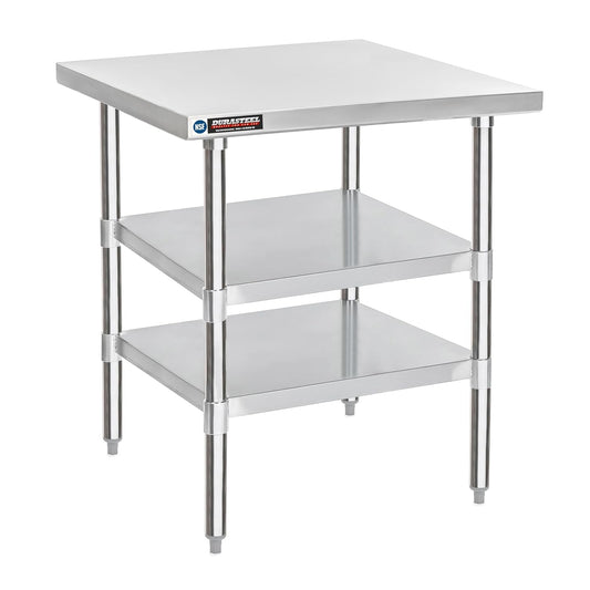 DuraSteel Food Prep Stainless Steel Table - 30 x 30 Inch Commercial Metal Workbench with Adjustable Under Shelf - NSF Certified - for Restaurant, Warehouse, Home, Kitchen, Garage