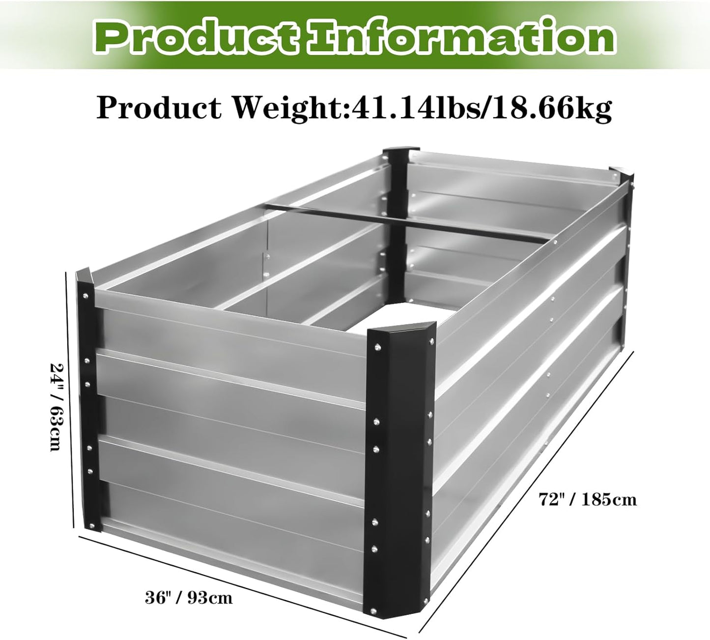 Galvanized Raised Garden Bed 6x3x2 Ft Outdoor Garden Planter Boxes Bottomless for Vegetables, Flowers, Herbs and Succulents Large Metal Raised Garden Bed (Sliver, 72''W×24''H×36''D)