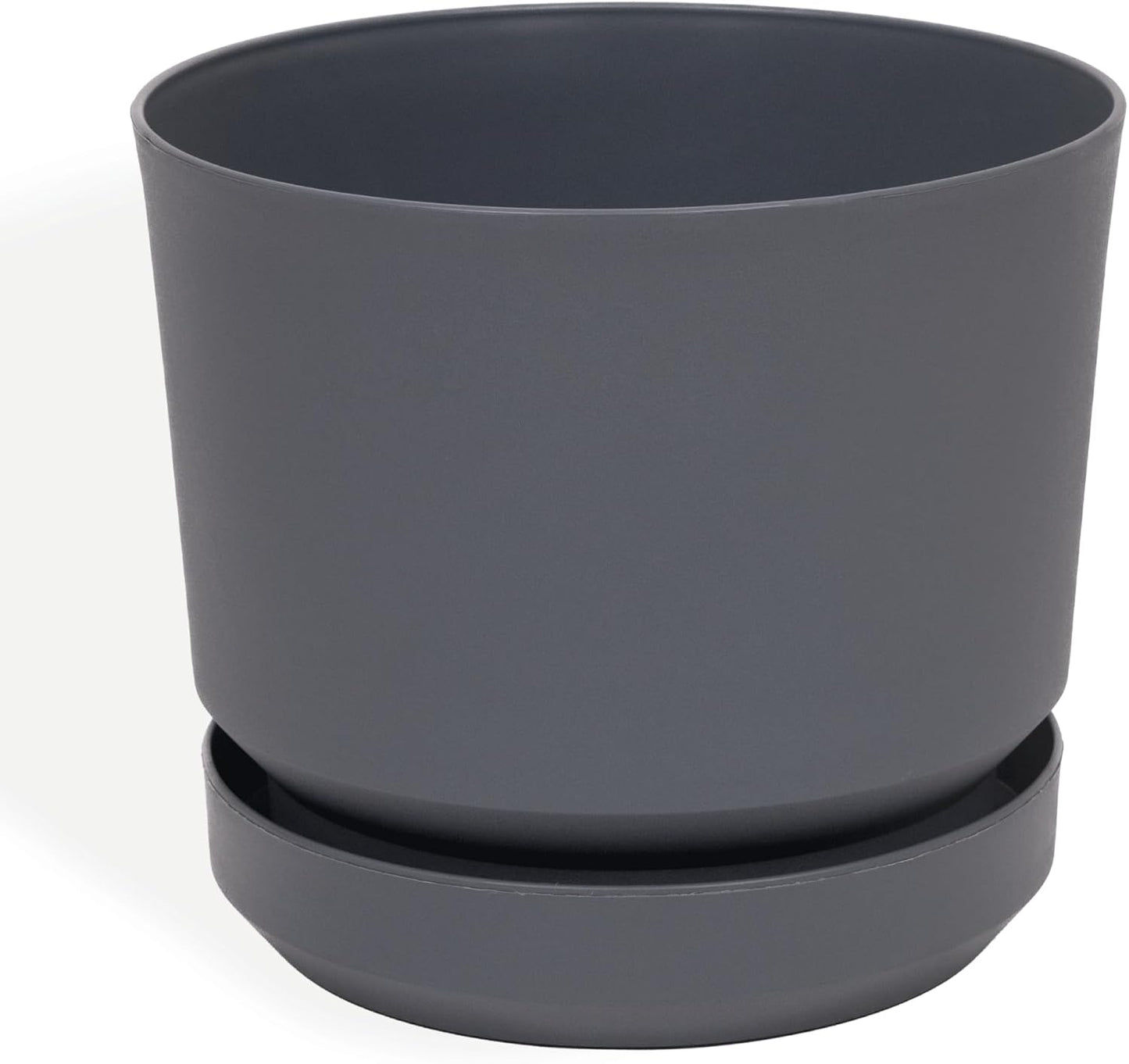 Elly Décor 10 inch Plastic Cylinder Planter Pot with Self-Watering Saucer and Drainage Hole,Lightweight & Extremely Durable, 10"x 10", Light Gray