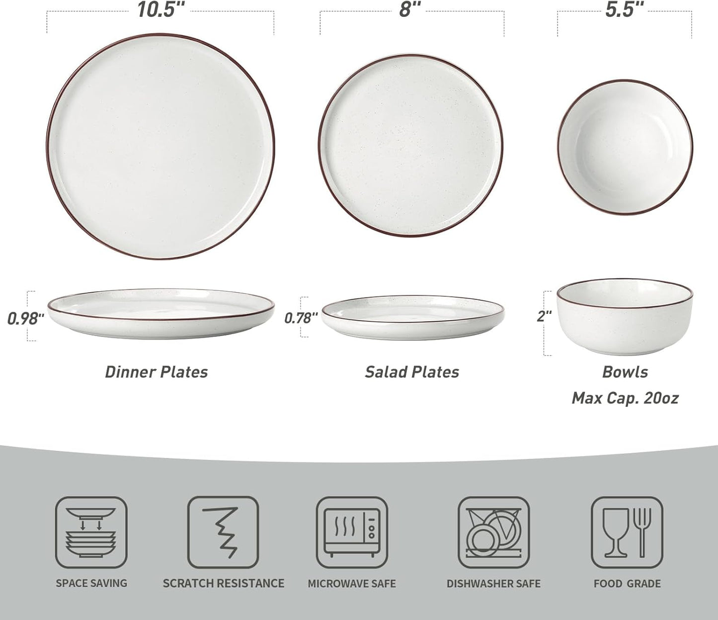 Famiware Mercury 24 Pieces Dinnerware Sets, Plates and Bowls Sets for 8, Microwave and Dishwasher Safe Dish Set, White