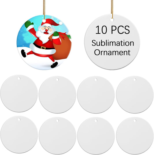 10 PCS Ceramic Sublimation Ornament Blanks Bulk 3 Inch White Round Crafts DIY Personalized Printed Christmas Home Porcelain Paintable Decorate
