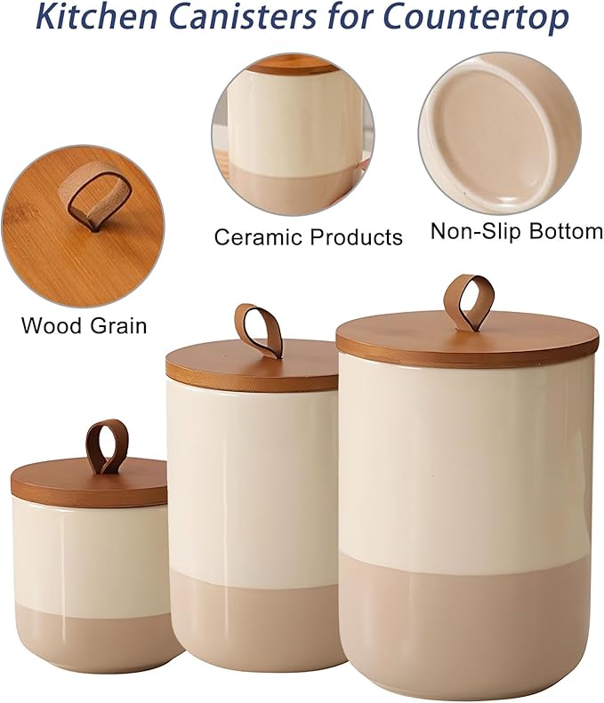 Coffee Canister, Ceramic Food Storage Jars with Lids Salt Matcha Container Brown Sugar Container Bowl for Kitchen Tea, Coffee Beans, Spice (#001Khaki-9oz/260ml)