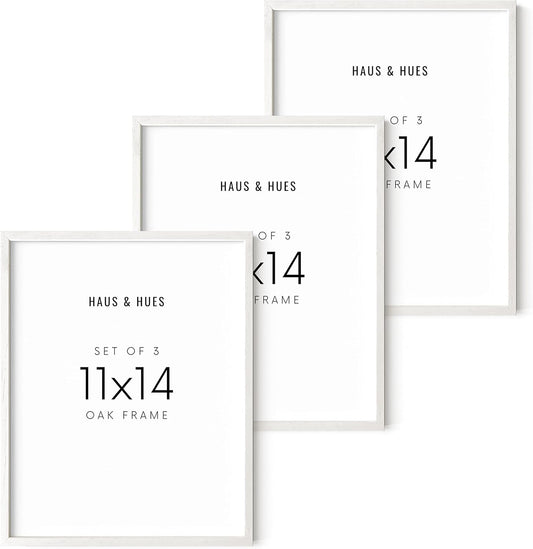 HAUS AND HUES 11x14 White Frames- Set of 3 11x14 Picture Frames White Gallery Wall Frame Set, Wooden Picture Frames for 11x14 Prints, White Picture Frames 11x14 Gallery Wall Frames (White Oak Frame)