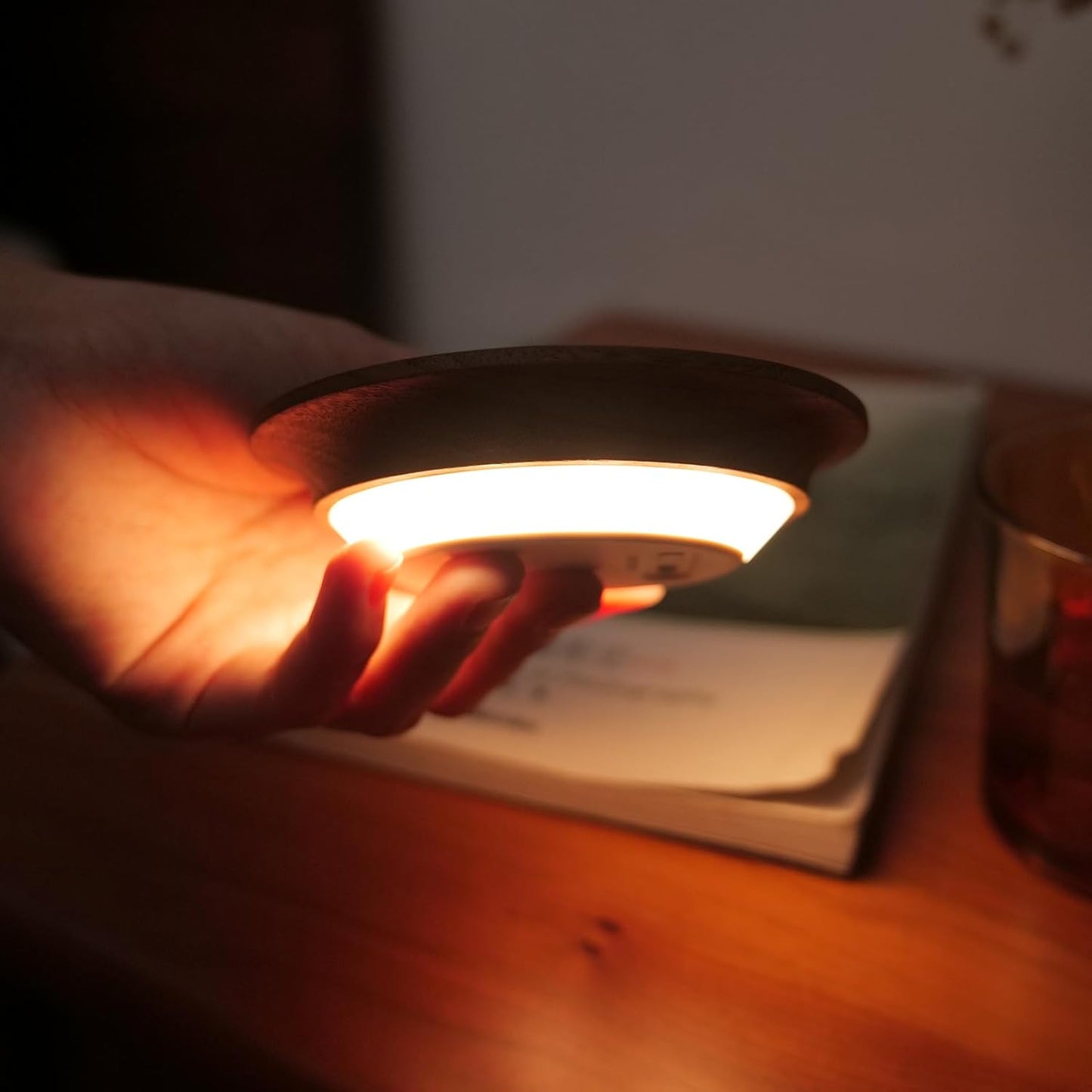 Motion Sensor Night Light Wood Rechargeable Battery-Powered Stick-On Step Lights Magnetic Closet Lights Warm Nightlight for Hallway Bedroom Stair (Black Walnut)