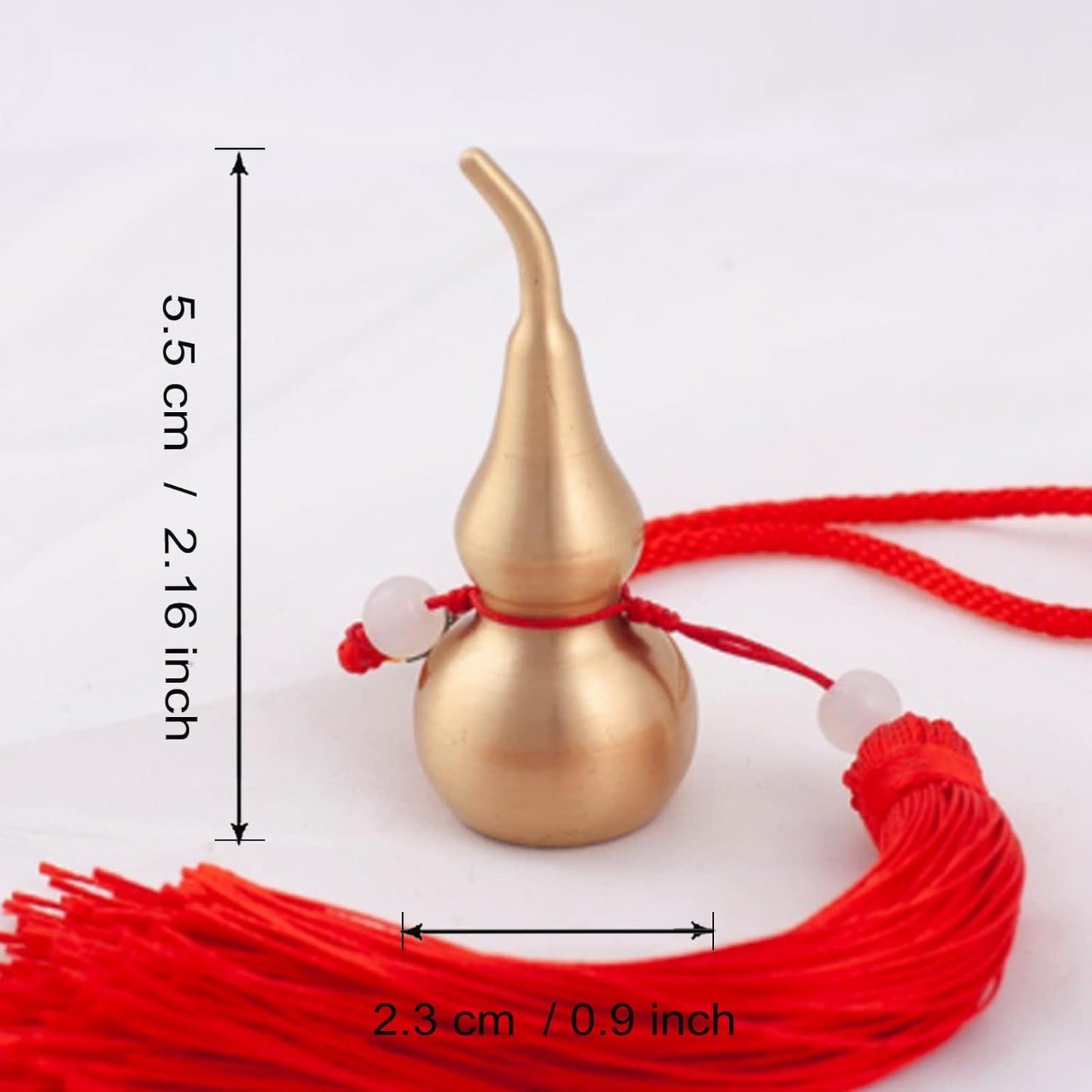 Feng Shui Hanging Ornaments Decor,Wu Lou Golden Gourd,with Red Luck Strip Tassel Treasure for Ideal Car Pendant,Bedroom,Door,Desk lamp,Bring Good Luck,Safty,Healthy,2.16inch Tall,Full Brass