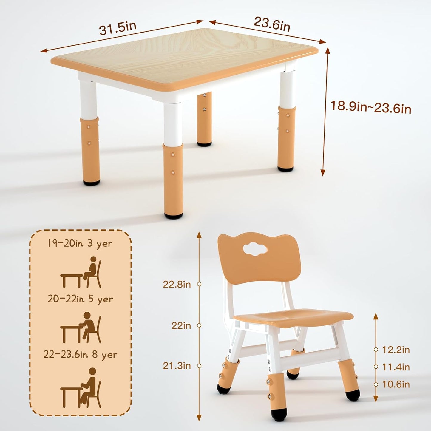 Kids Study Table and 2 Chairs Set,Height Adjustable Table and Chairs for Children and Toddlers,31.5"X23.6"Graffiti Desktop,Suitable for Daycare,Classrooms, Home