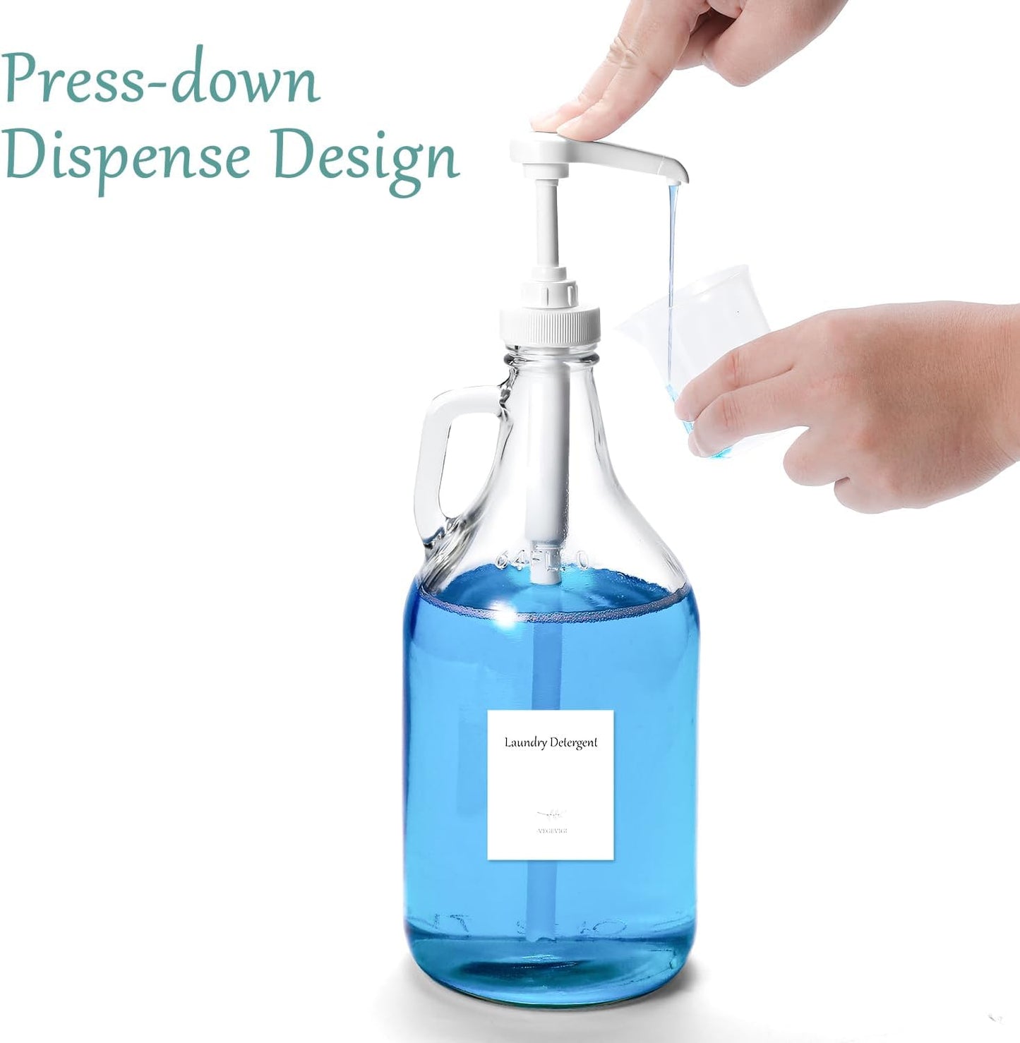 Glass Laundry Detergent Dispenser with Pump, 64OZ Liquid Laundry Soap Dispenser, Fabric Softener Dispenser Bottle for Laundry Room Organization and Storage, 1 Pack