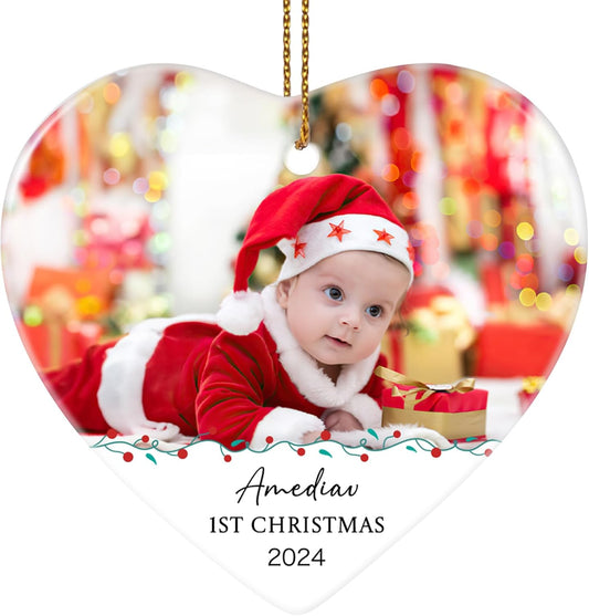Baby's First Christmas Ornament 2025, Personalized Photo Christmas Ornaments, Custom Name Keepsake Ornament for Newborn Baby, New Baby Gift, Ceramic Christmas Tree Ornament