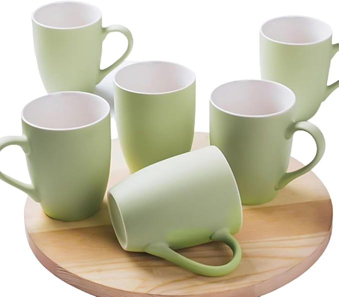 Coffee Mugs Set of 6, 12oz Ceramic Coffee Mugs with Handle, Matte Porcelain Green Coffee Mug for Latte, Tea, Cocoa, Cappuccino, Cups for Women Men for Home Restaurant Mug (Green)