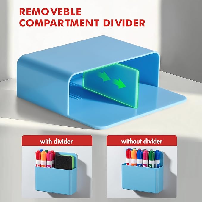 BEYGORM 2 Pack Plastics Magnetic Pen Holder for Refrigerator, Dry Erase Marker Holder for Whiteboard，Magnet School Locker Organizer Accessories, Pencil Cup, Pen Caddy, Classroom Organization(Blue)