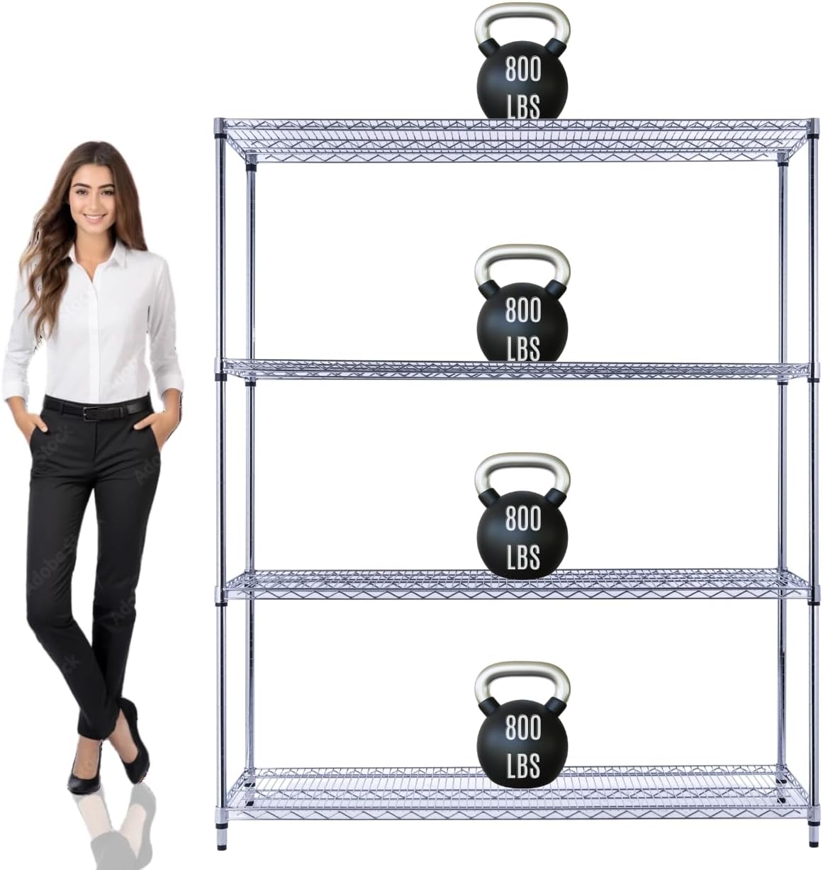 60"x18"x72" Prime Heavy Duty Chrome 4-Tier Wire Shelving NSF 3200 LBS MAX Capacity Storage Rack for Commercial, Hospital, School, Garage, and Kitchen Uses (with Wheels)