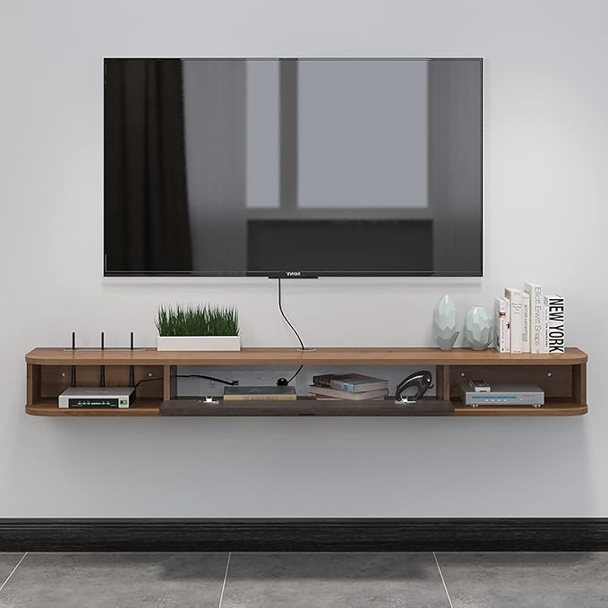 Pmnianhua Floating TV Console, 78'' Wall Mounted TV Stand for Bedroom & Livingroom - Walnut