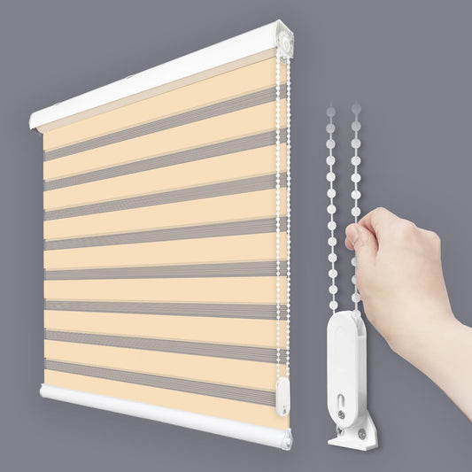 Foiresoft Standard Custom Zebra Roller Blinds for Windows [W10–105 x H10–115 Inch, Peach, Basic], Light Filtering Dual Layer Shades for Bedroom, Living Room, Office, 13 Colors