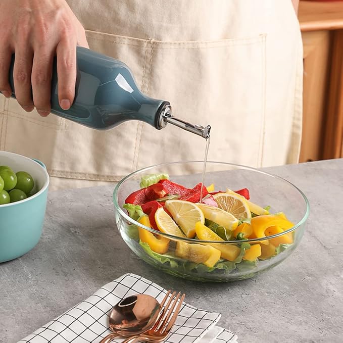 Sweejar Large Ceramic Olive Oil Dispenser Bottle, Opaque Oil Cruet Protects Oil to Reduce Oxidation, Suitable For Storage Of Oil, Vinegar, Soy Sauce & Other Liquids, Pack of 1, 24 Fl Oz (White)