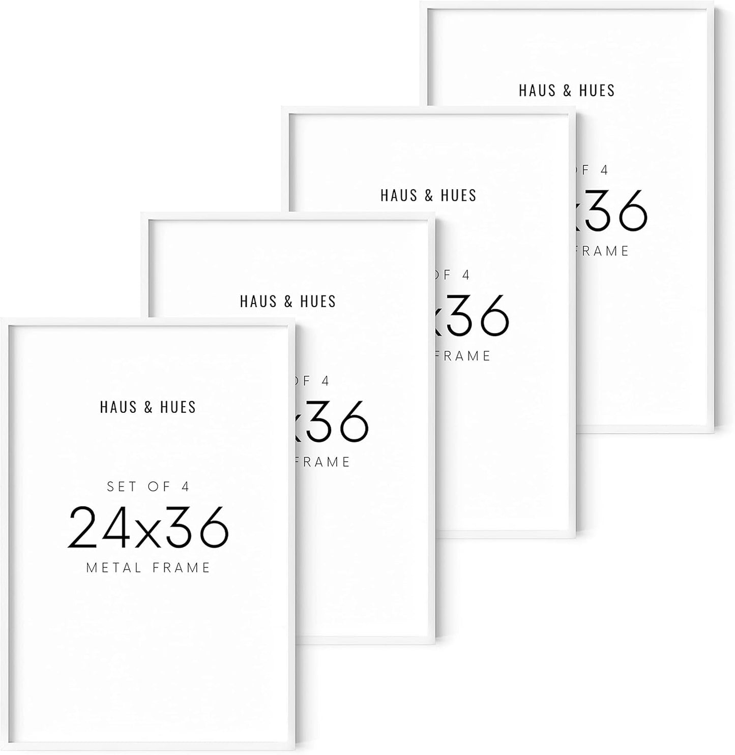HAUS AND HUES Set of 4 White Poster Frames 24x36 - Gallery Wall Frame Set, Large Picture Frames (Aluminum), 24 by 36 in