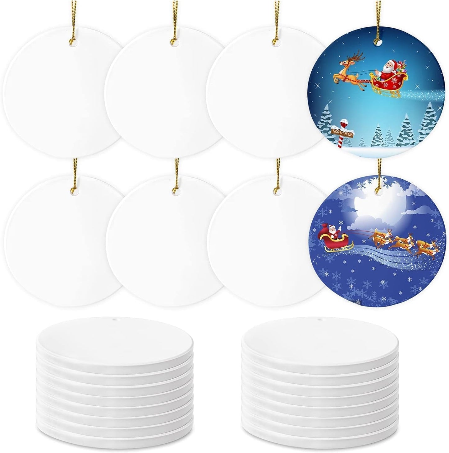 Sublimation Ceramic Ornaments - Bulk White Round Porcelain Ornament Blanks for Heat Press Printing - Personalized Xmas Tree Keepsake Crafts Gift