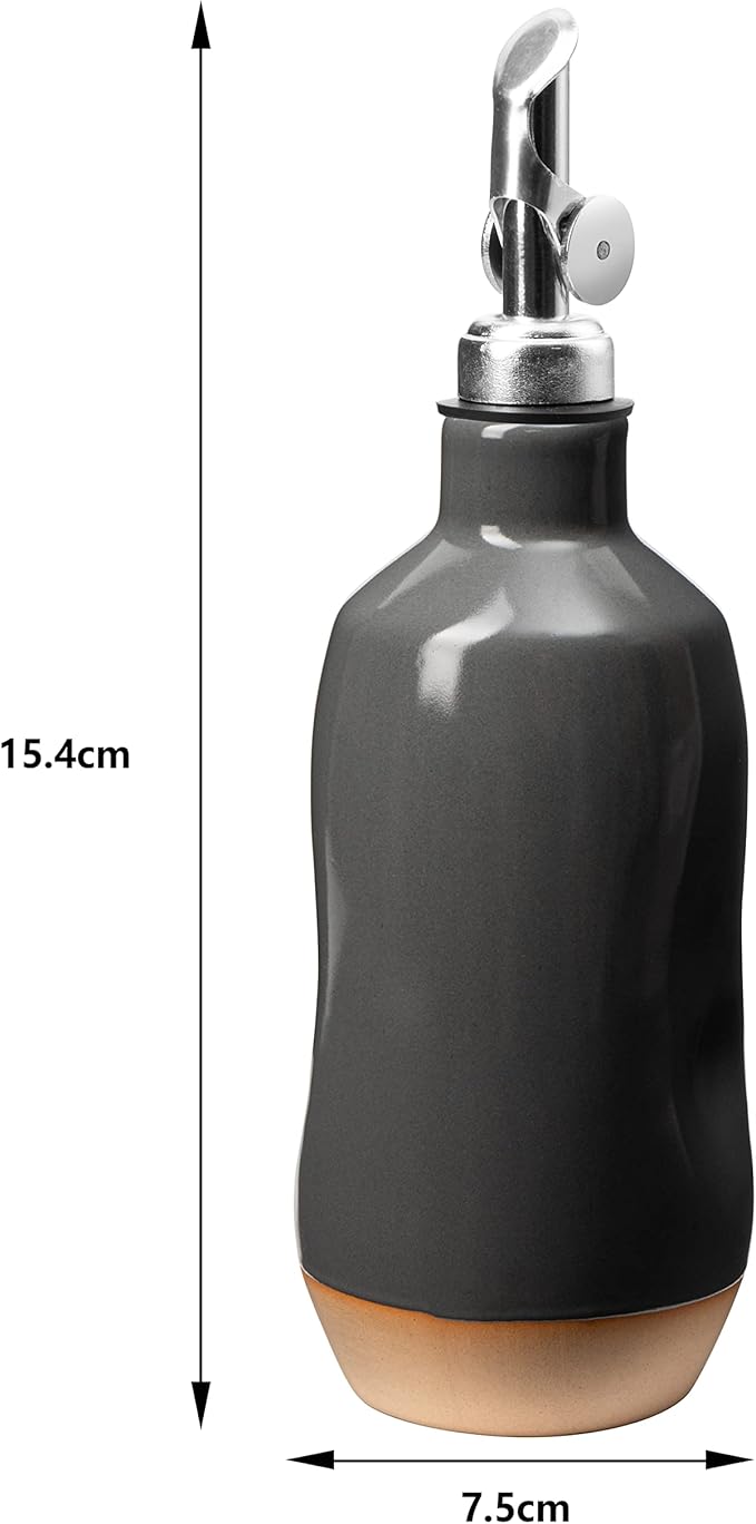 Olive Oil Dispenser Bottle Stoneware Ceramic, Cruet Protects to Reduce Oxidation, Suitable For Storage Of Oil, Vinegar, Coffee Syrups & Other Liquids - Stainless Steel Spout 14Oz