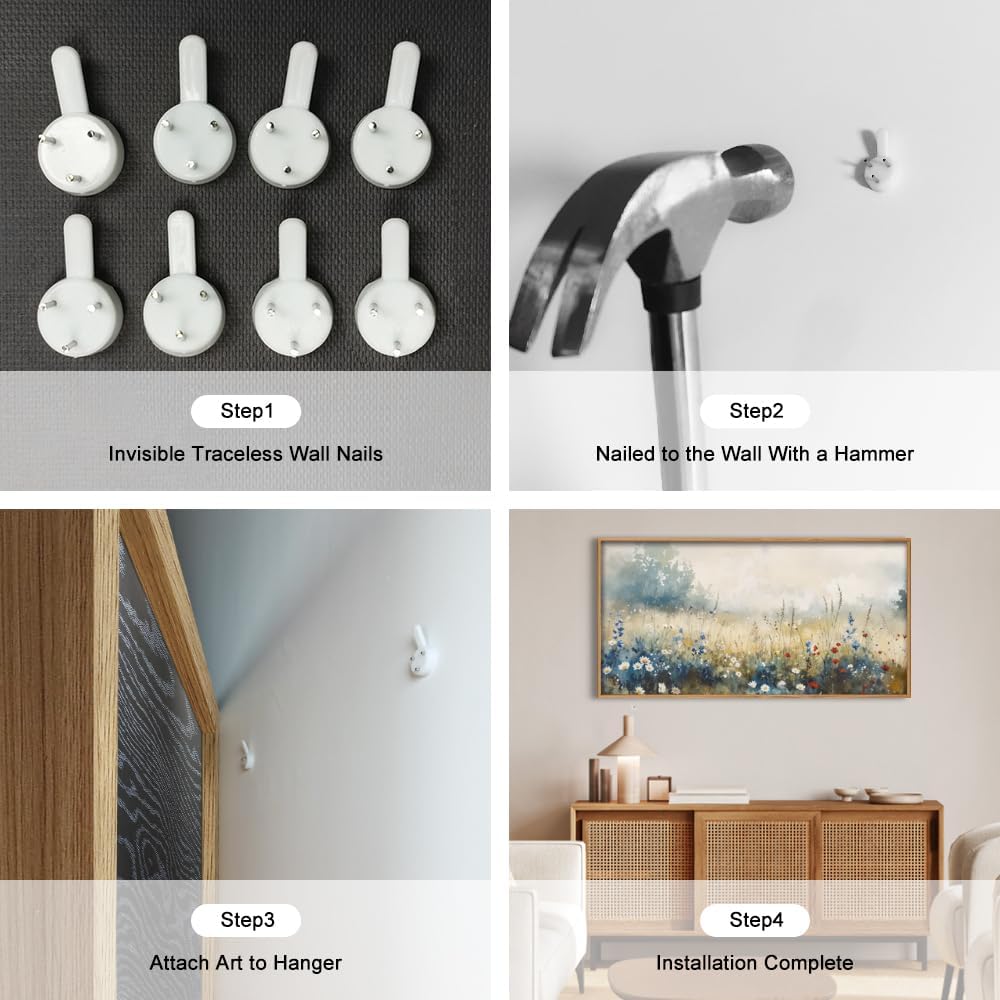 Nature Wildflower Framed Canvas Wall Art Set, Pastoral Landscape Wall Decor, Colorful Meadow Wall Painting, Rustic Floral Art Print for Living Room, Bedroom, Office - 20"X40"