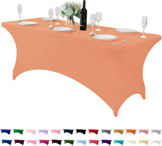 Spandex Table Cover for 6Ft or 4fT or 8ft Table Universal Fitted Stretch Tablecloth for Party, Banquet, Wedding and Events-Peach