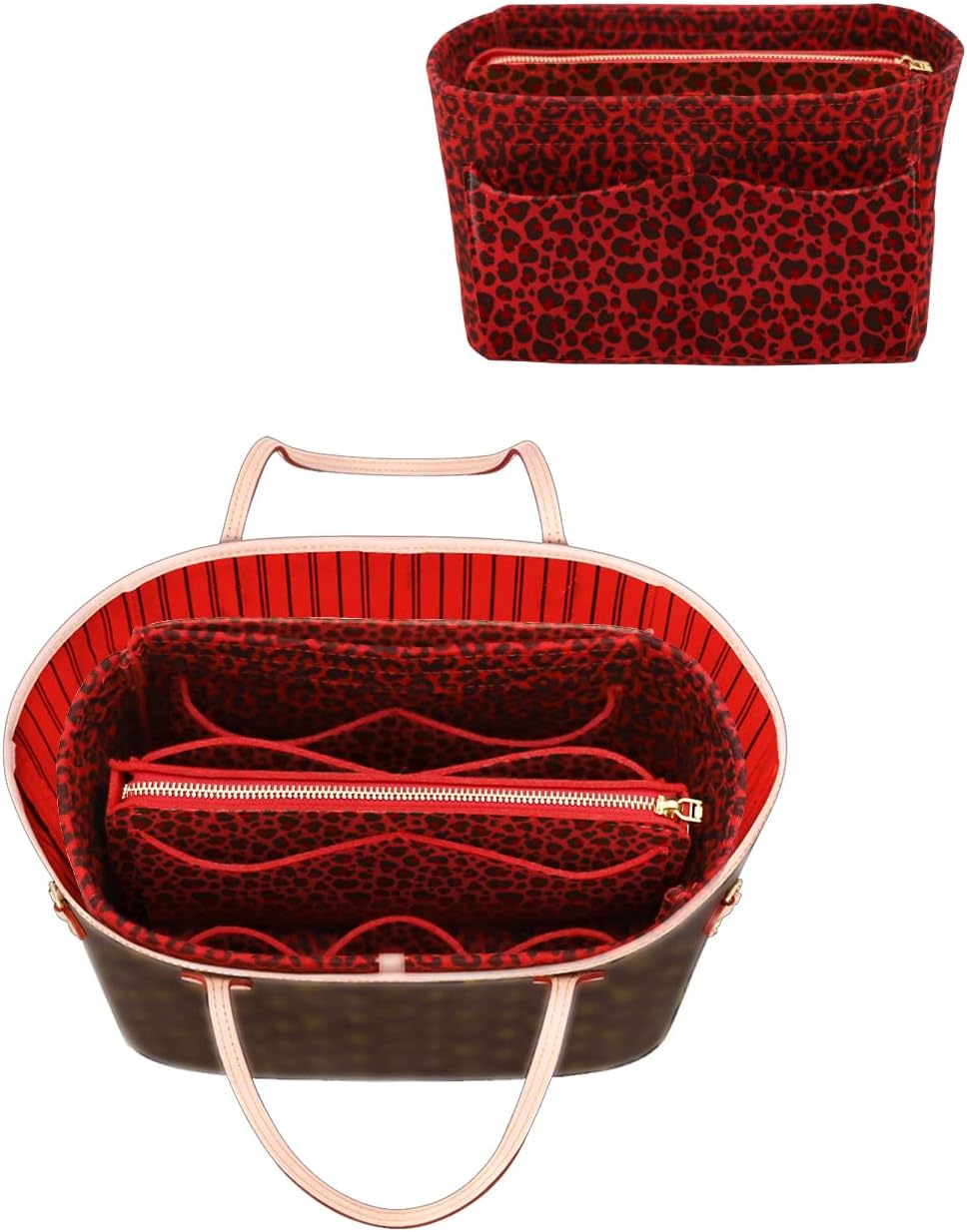 LEXSION Felt Purse Bag Organizer Insert with zipper Bag Tote Shaper Fit Speedy Neverful PM MM