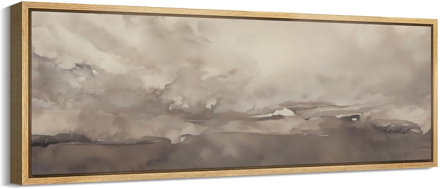 MUDECOR Large Framed Canvas Print Wall Art Misty Landscape Neutral Tranquil Abstract Nature Painting in Earth Tones Illustrations Decorative Colorful Multicolor for Bedroom - 60"x20"
