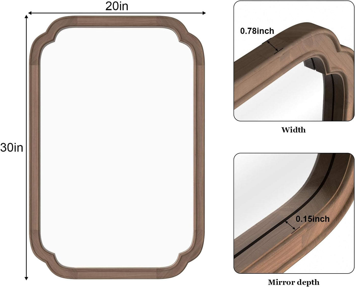 WallBeyond 20" x 30" Rounded Corner Arch Wall Mirror with Wood Frame for Entryway, Living Room or Bedroom Home Decor - Light Woodgrain [20" x 30" Walnut]