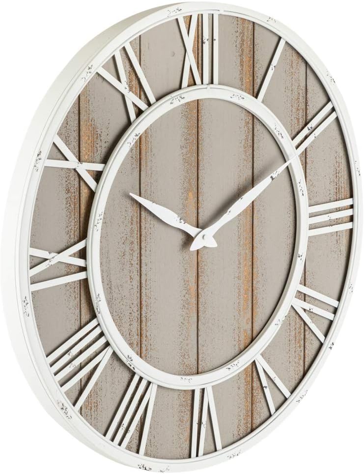 Oldtown Farmhouse Metal & Solid Wood Noiseless Wall Clock (Coastal Grey, 24-inch)