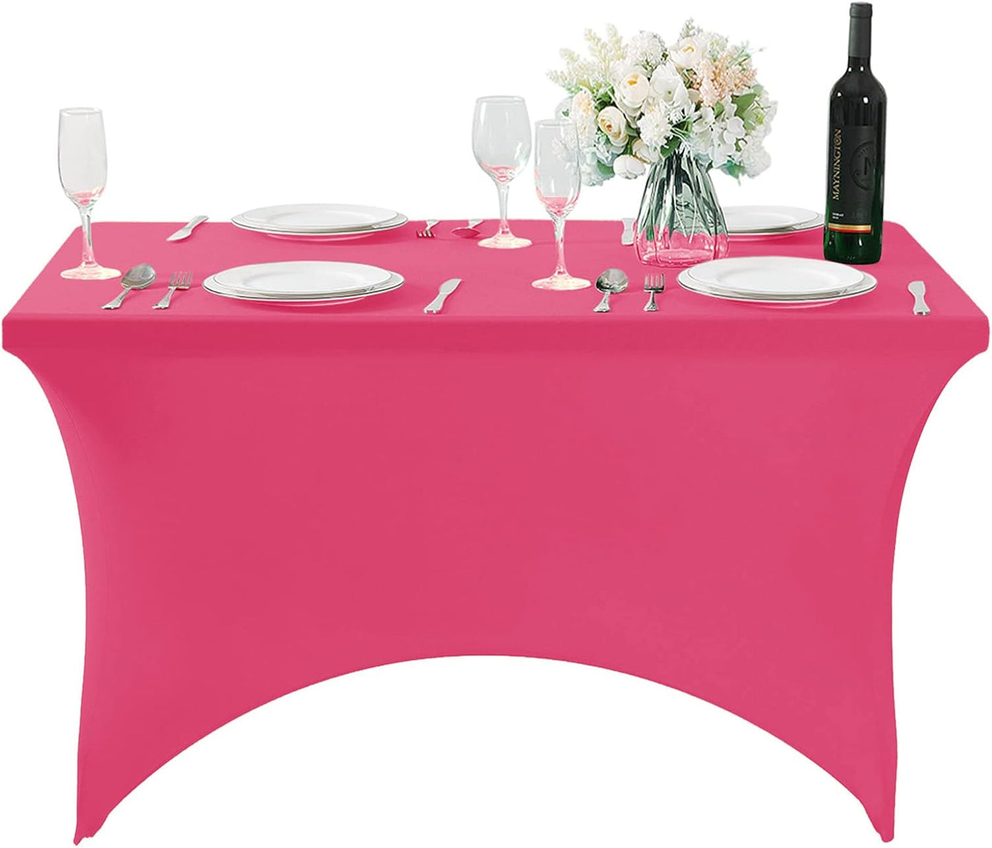 Spandex Table Cover for 4FT or 6ft or 8ft Table Universal Fitted Stretch Tablecloth for Party, Banquet, Wedding and Events-Hot Pink