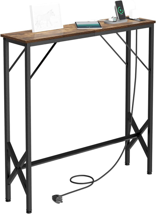 31.5‘’ Console Table, Skinny Entryway Table with Fast-Charging Station, Narrow Long Sofa Table, Behind Slim Couch Table for Entrance, Hallway, Living Room Decor ST-BR80-1
