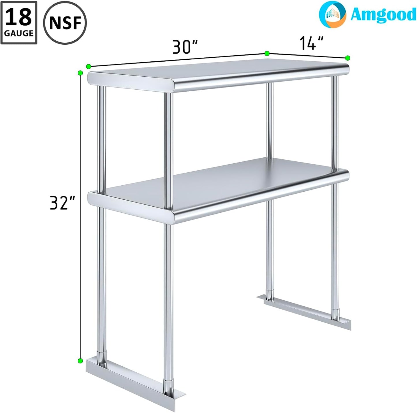 AmGood Double OverShelf Stainless Steel NSF - Many (30" Long x 14" Deep)