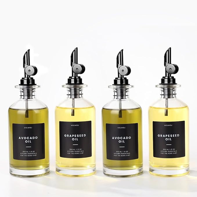 Molimoli Olive Oil Dispenser Bottle for Kitchen With Weighted Pourer - Glass Cruet Set of 4 | 350ml