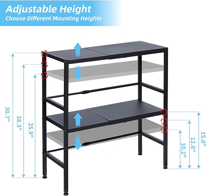 2-Tier Expandable Metal Storage Shelves, 150LBS Heavy Duty Shelving Units and Storage,Adjustable Utility Organization and Storage Shelf Rack For Kitchen Garage Laundry Bathroom Pantry Warehouse