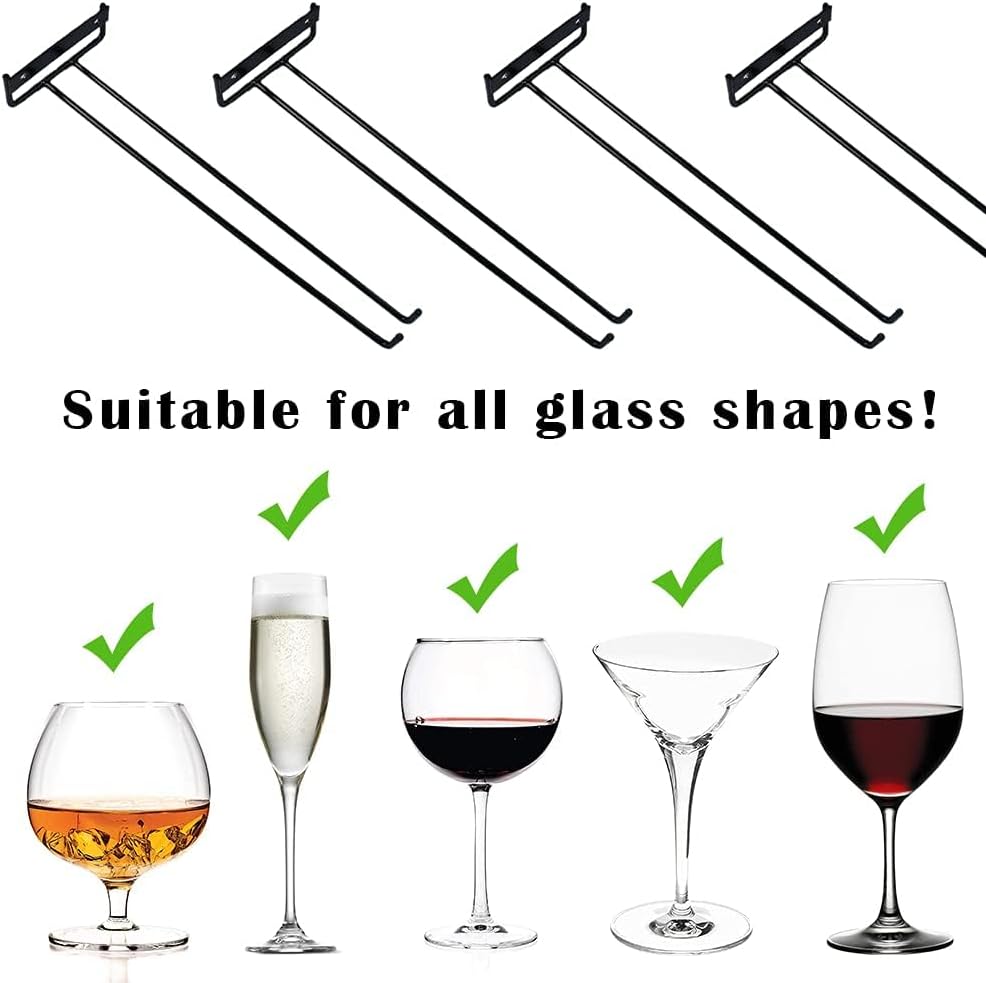 2 Packs 12 Inch Wine Glass Rack Wall Mounted Wine Glass Holder Under Cabinet, Hanging Stemware Racks, Wall Wine Cup Holder Hangers Under Shelf, Wire Wine Glass Racks for Bar, Kitchen