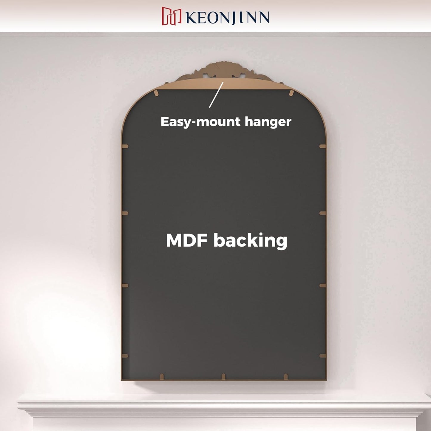 Keonjinn Vintage Gold Mirror 24" x 40", Large Mirror Decorative for Wall, Antique Bathroom Mirrors, Ornate Brass Mantle Mirrors, Baroque Decor for Entryway, Hallway, Living Room, French Cleat Mounting