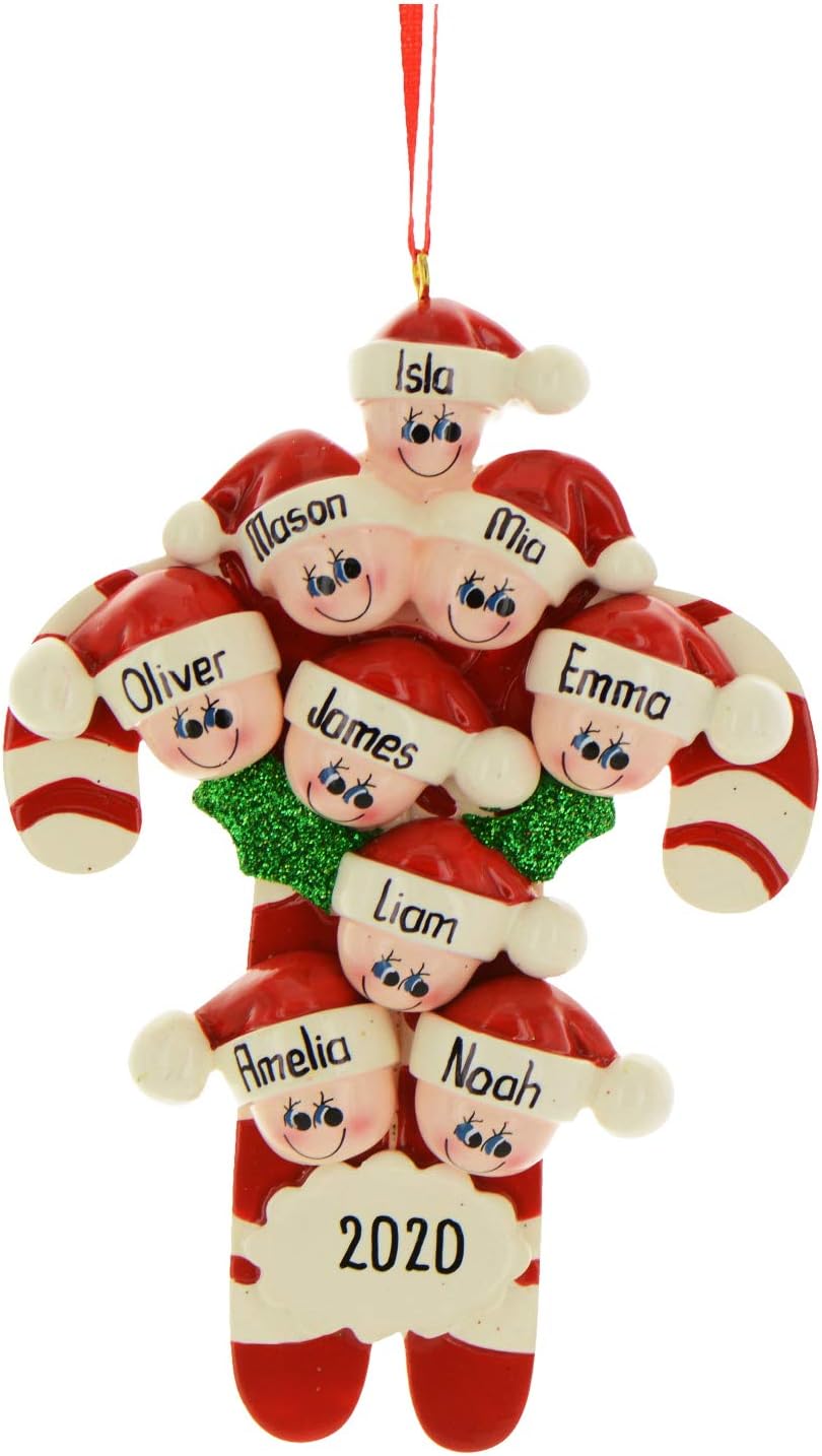 Candy Cane Family of 9 Ornament 2025 Personalized Family Christmas Ornaments 2025 | Holiday Keepsake Holly Berries Personalized Tree Ornaments for Grandchildren, Siblings & Grandkids of Nine Ornament